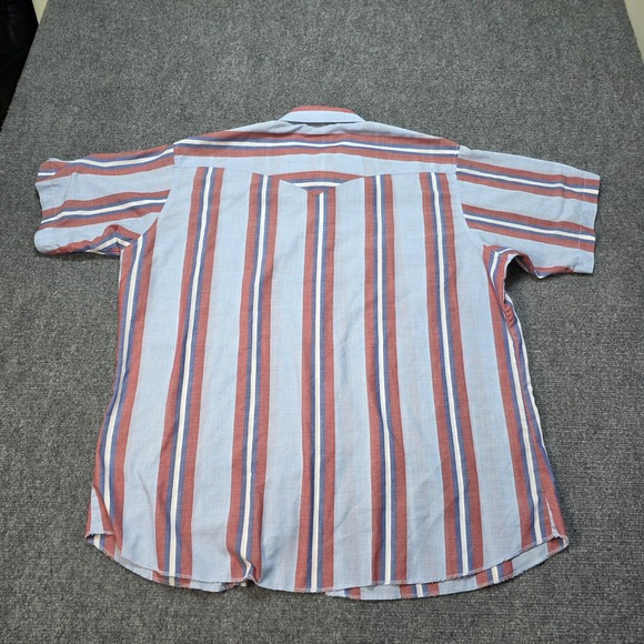 Rustler Mens XL Vintage Western Pearl Snap Shirt Short Sleeve Striped Blue Red - Picture 5 of 5